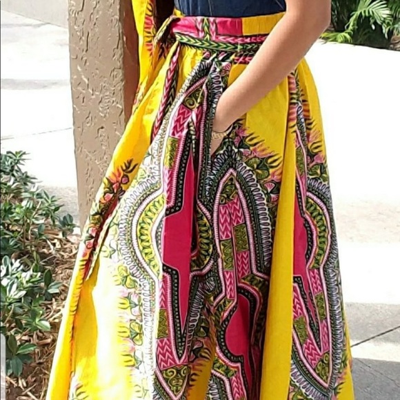 Long Maxi Skirt Cotton Dashiki Skirt African Long Skirt Bohemian Skirt - Picture 6 of 14